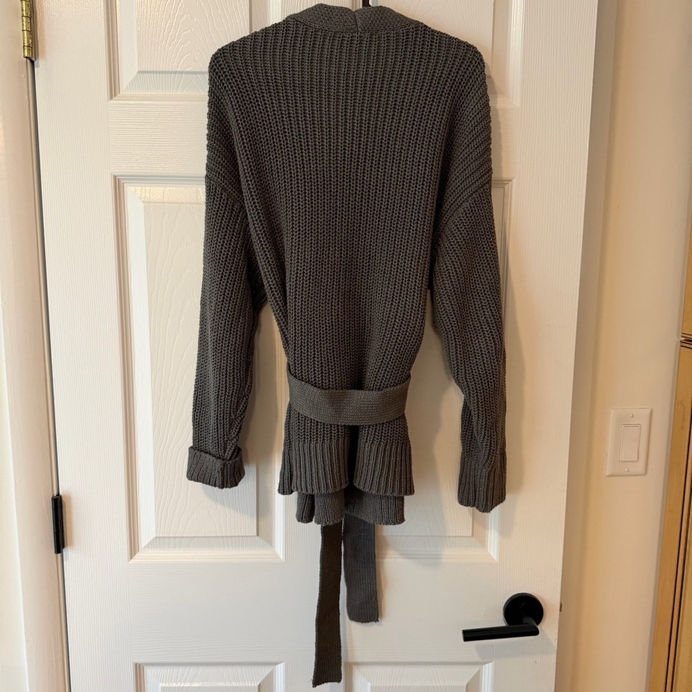 Haven Well Within Women's Gray Shimmer Knit Belted Cardigan Sweater - Picture 2 of 5